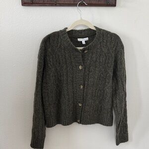 AND NOW THIS Olive Cable Knit Button-Up Cardigan